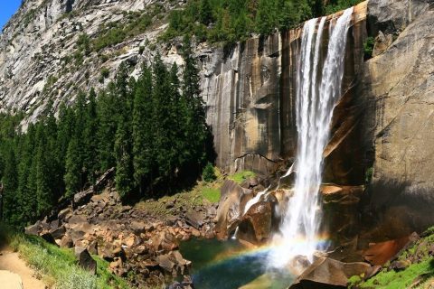 waterfall and mountains
