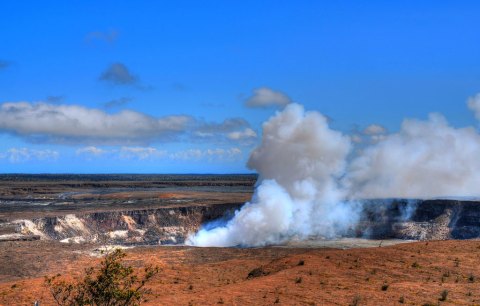 steam rising from a volcano