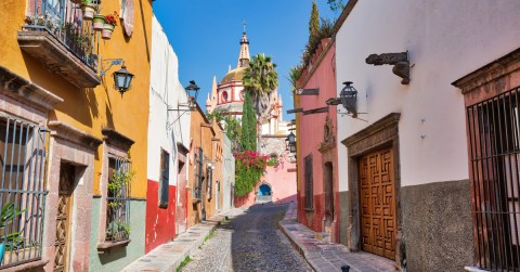colorful colonial buildings in San Miguel de Allende's city center