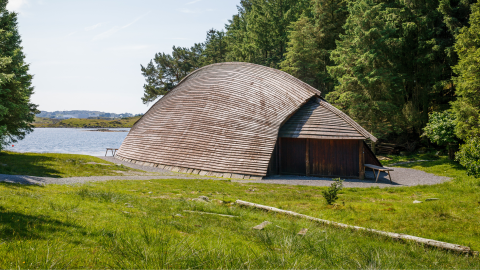 A wooden Viking longhouse